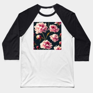 Pink Peonies on Dark Background Baseball T-Shirt